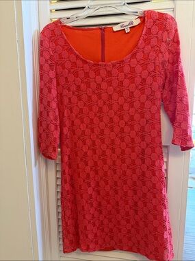 Emmelee for F.C. Coral-Pink Lace Scoop Neck Mini Dress